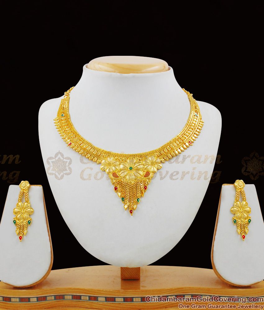 New Fashion Enamel Forming Gold Necklace Bridal Set With Earrings NCKN1569