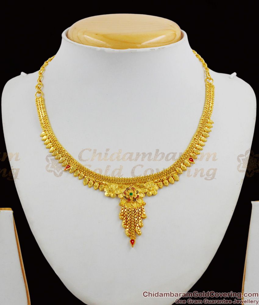 Enamel Forming Two Gram Gold Plated Bridal Set Necklace With Earrings Collection NCKN1571