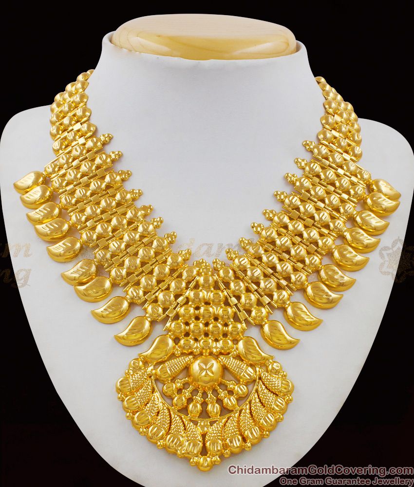 Luxury Model Real Gold Mango Leaf Model Necklace Onam Series Collection NCKN1581