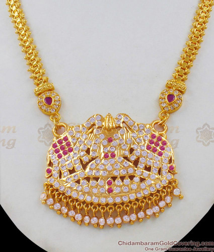 Attractive Gaja Lakshmi Dollar Multi Color stone Gold Impon