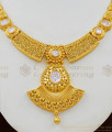Beautiful Bridal Mehndi Design With White Crystal Stone Gold Imitation Necklace Model NCKN1587