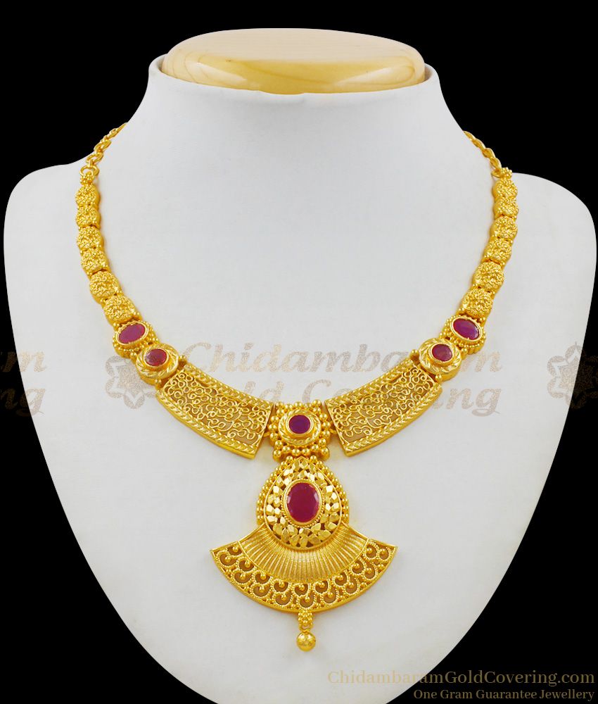 Pretty Wedding Collection One Gram Gold With Ruby Stone Bridal Wear Necklace NCKN1588