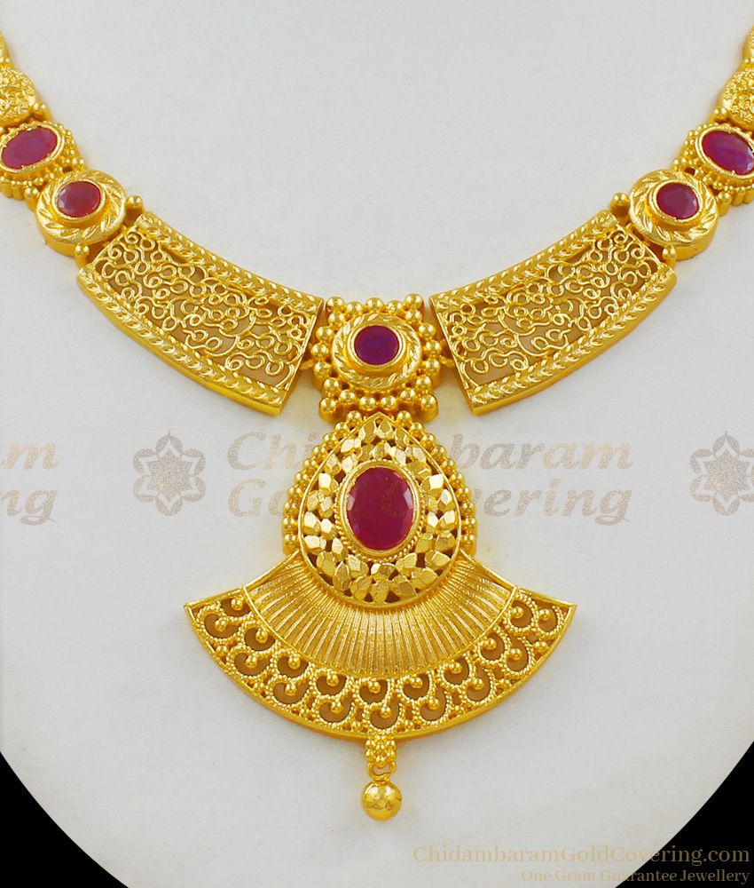 Pretty Wedding Collection One Gram Gold With Ruby Stone Bridal Wear Necklace NCKN1588
