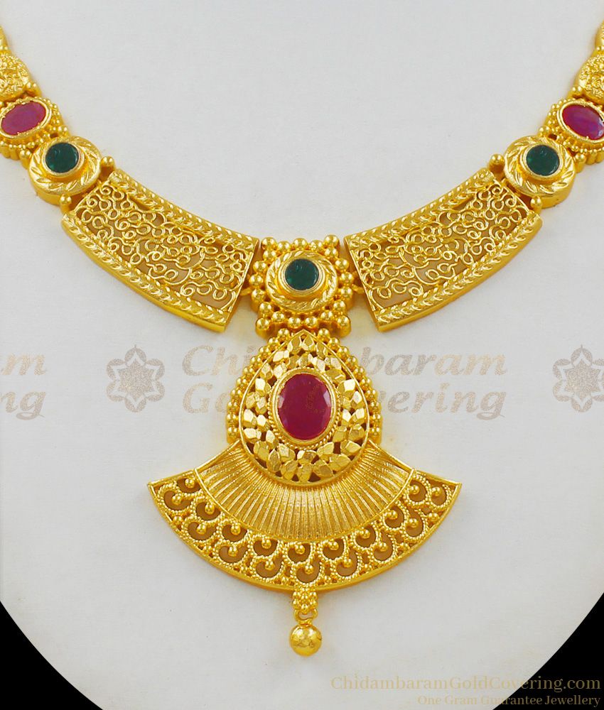 Admiring Wedding Model One Gram Gold With Ruby Emerald Stone Bridal Collection Necklace NCKN1589