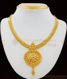 Vivid Gold Inspiring Bridal Necklace With AD White Stone With Mullaipoo Design NCKN1596
