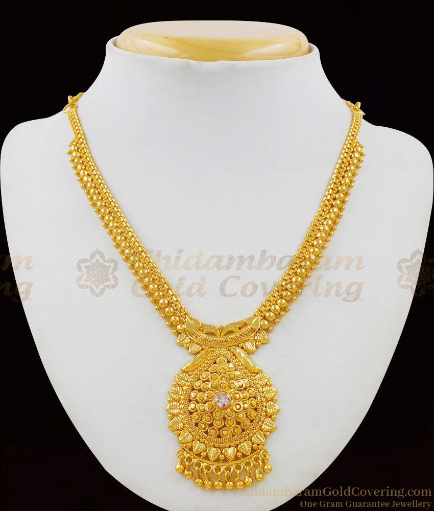 Gorgeous Unique Design One Gram Gold Bridal Necklace With Single AD Stone NCKN1597