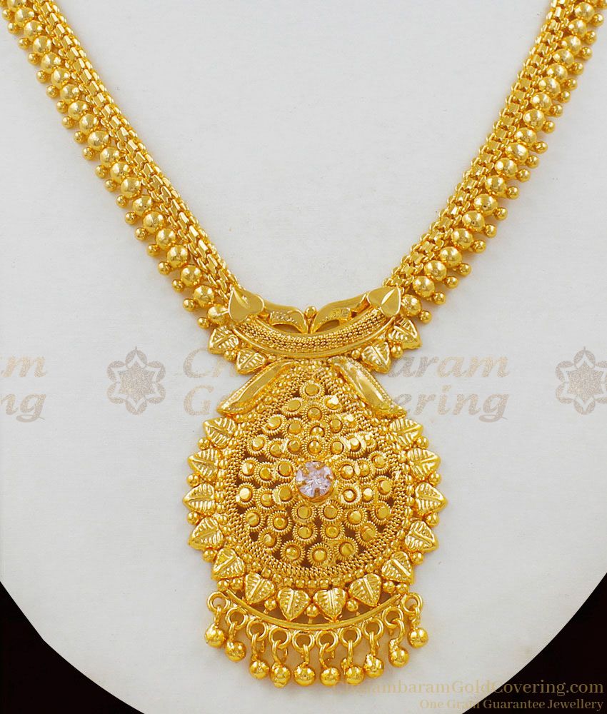 Gorgeous Unique Design One Gram Gold Bridal Necklace With Single AD Stone NCKN1597