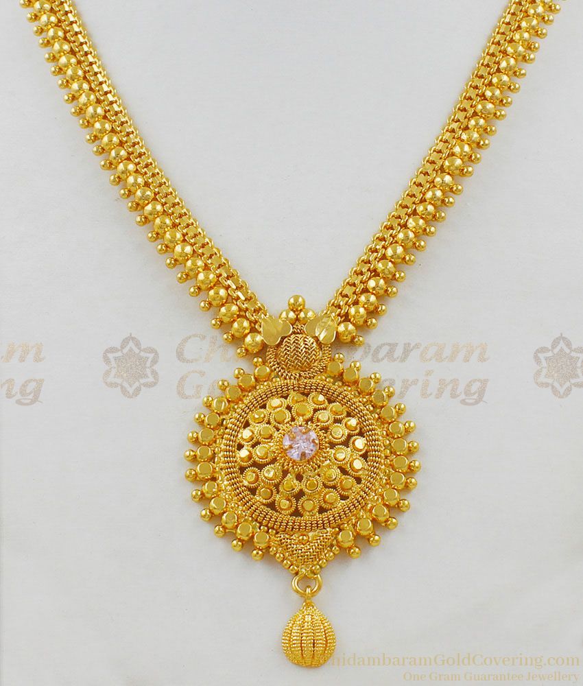 Party Wear Single AD Stone Gold Plated Bridal Necklace South Indian Design NCKN1598