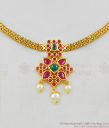Semi Precious Multi Color Pearls Gold Plated Short Necklace For Party Wear NCKN1601