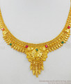 Iconic Flower Model Enamel Forming Gold Necklace With Multi Color Stones And Matching Earrings NCKN1606