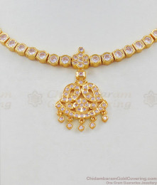 Full Impon White Gati Stone Short Necklace Chain With Flower Dollar For Ladies NCKN1607 Full Impon White Gati Stone Short Necklace Chain With Flower Dollar For Ladies NCKN1607