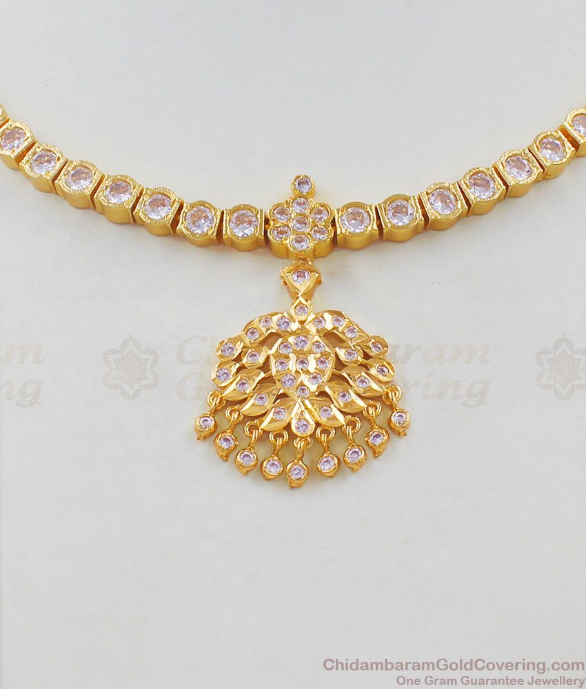 Ethnic Lotus Design White Gati Stone Aiympon Gold Necklace Traditional Wear Jewelry NCKN1608 