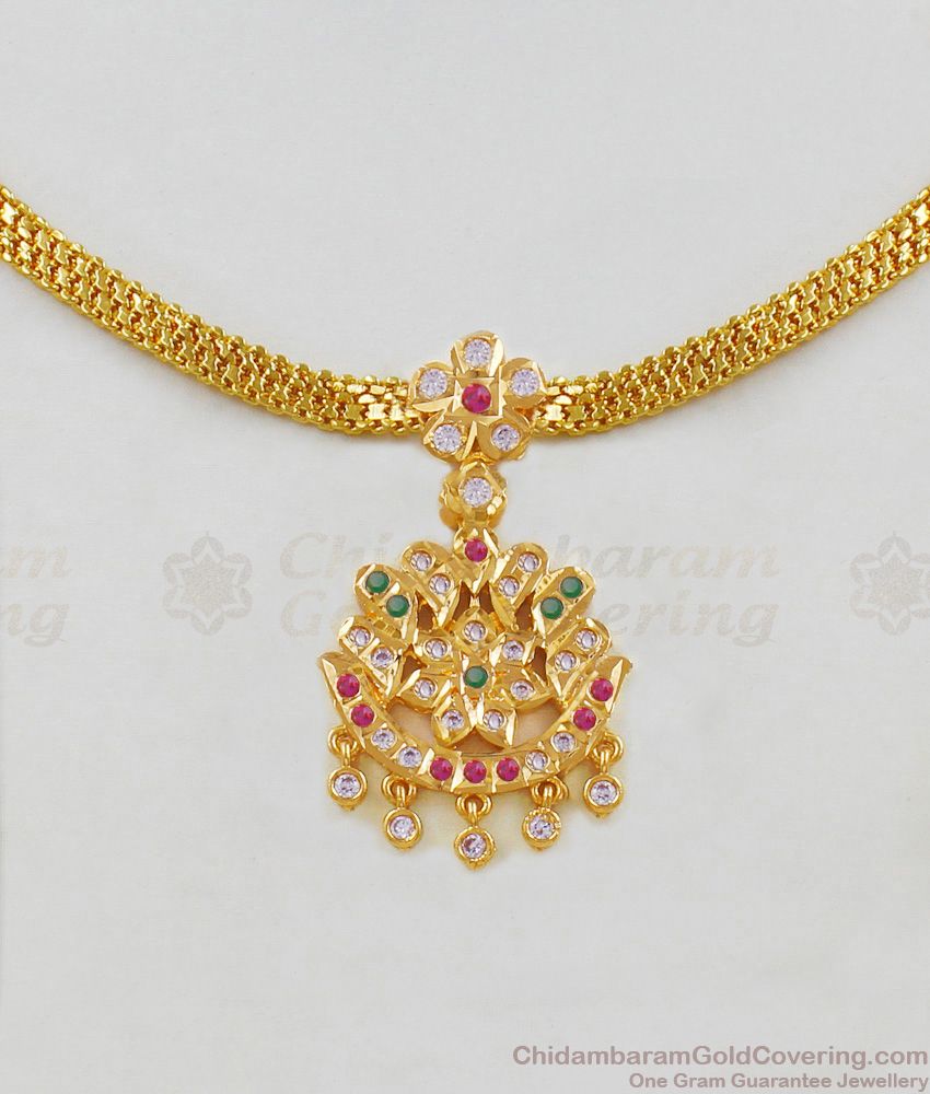 Luxurious Impon Attigai Multi Color Stone Gold Necklace Five Metal Dollar Chain Online NCKN1611