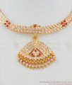 Bridal Design Five Metal Gold Choker WIth Pink And White Stones For Ladies NCKN1613
