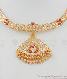 Bridal Design Five Metal Gold Choker WIth Pink And White Stones For Ladies NCKN1613