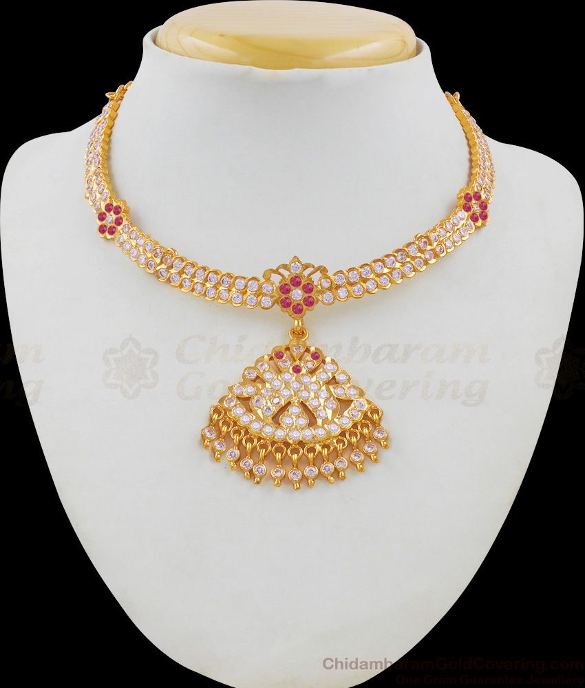 Colorful Party Wear Model Panchalogam Gold Choker With Multi Stones For Womens NCKN1614