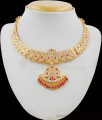 Grand Five Metal Jewelry Mango Leaf Pattern Gold Attigai Pink And White Gati Stones Choker NCKN1615