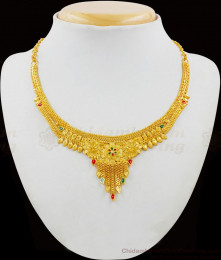Fancy Color Enamel Forming Gold Necklace With Earrings Bridal Combo Set NCKN1618