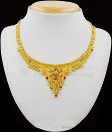 Enamel Forming Gold Flower Dollar Model Bridal Necklace With Earrings Combo Set Collection NCKN1619