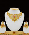 Beautiful Centre Flower Model Multi Color Stones Gold Choker With Matching Earrings For Brides NCKN1621