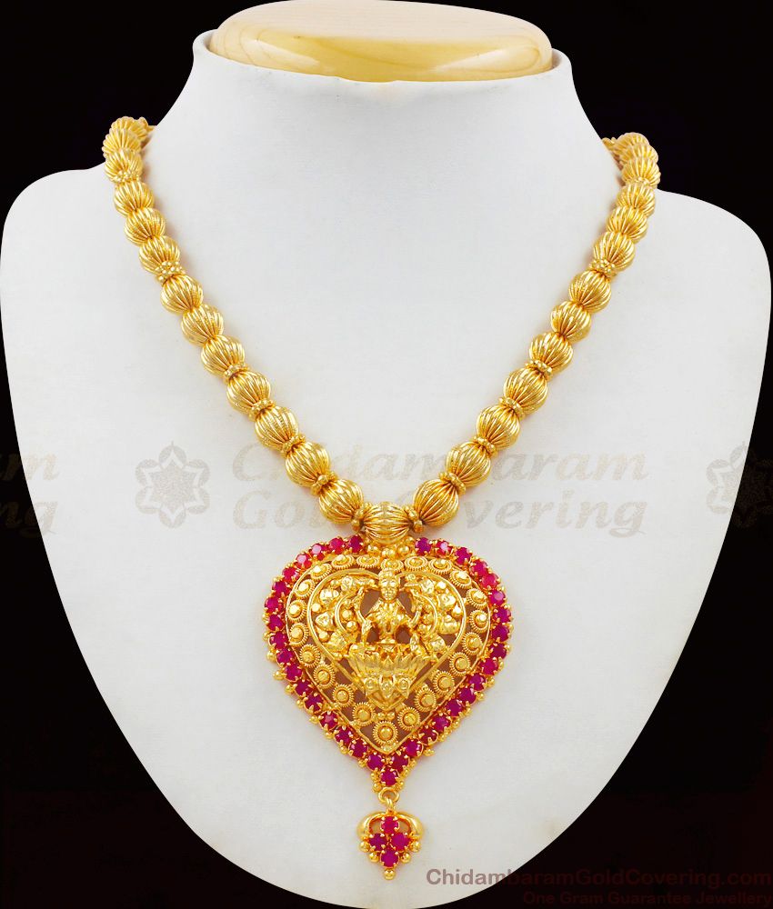 Fancy Design Lakshmi Dollar With Full Ruby Stone Necklace For Regular Use NCKN1623