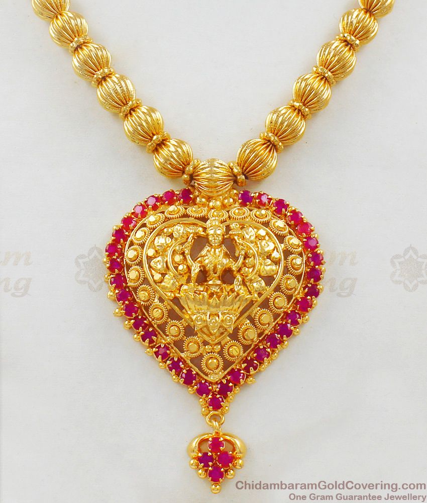 Fancy Design Lakshmi Dollar With Full Ruby Stone Necklace For Regular Use NCKN1623