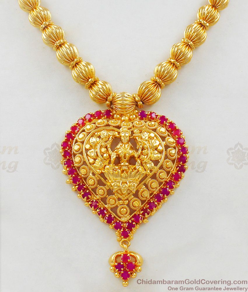 Fancy Design Lakshmi Dollar With Full Ruby Stone Necklace For Regular Use NCKN1623 Fancy Design Lakshmi Dollar With Full Ruby Stone Necklace For Regular Use NCKN1623