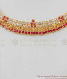 Grand Queen Model Pink And White Stones Gold Impon Choker Necklace For Brides NCKN1627