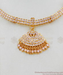 Swan Pattern Full White Gati Stones Traditional Five Metal Attigai With Beads NCKN1628 Swan Pattern Full White Gati Stones Traditional Five Metal Attigai With Beads NCKN1628