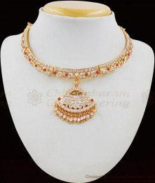 Peacock Pattern Colorful Gati Stones Five Metal Attigai With Beads Necklace NCKN1629