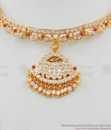 Peacock Pattern Colorful Gati Stones Five Metal Attigai With Beads Necklace NCKN1629 Peacock Pattern Colorful Gati Stones Five Metal Attigai With Beads Necklace NCKN1629