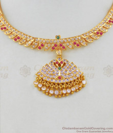 Attractive Impon Gold Necklace Pattern Traditional Gati Stone Swan Design For Daily Wear NCKN1630