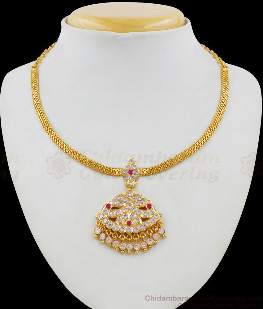 Fantastic Gold Ayimpon Attigai Necklace Flower Design With Multi Stone Jewelry NCKN1633