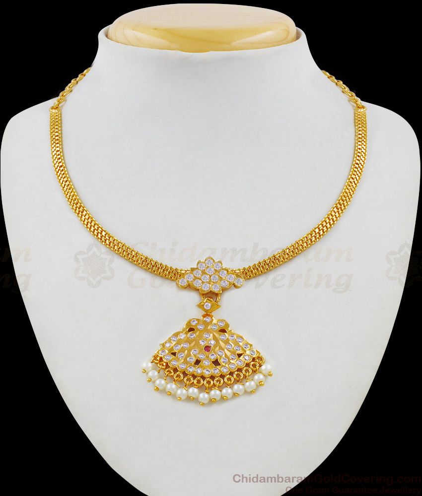 Bridal Designer Model Latest Gold Gati Stone Impon Necklace With White Beads NCKN1636