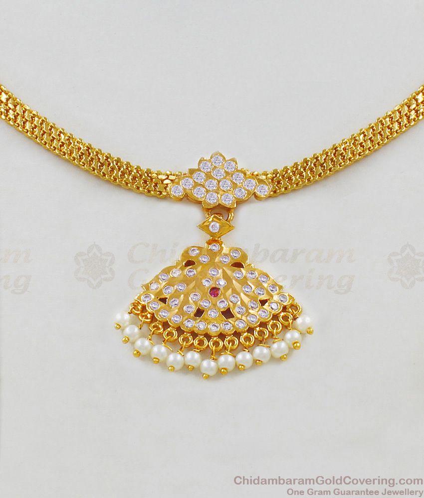 Bridal Designer Model Latest Gold Gati Stone Impon Necklace With White Beads NCKN1636