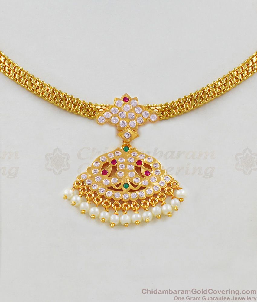 Ethnic Gold Five Metal Gold Necklace With Multi Color Stones And Attractive White Beads NCKN1638