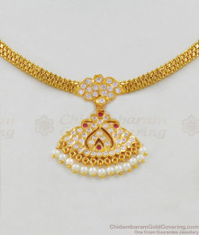 Luxury Impon Gold Fashion With Pink And White Stone Bridal Necklace Chain NCKN1639