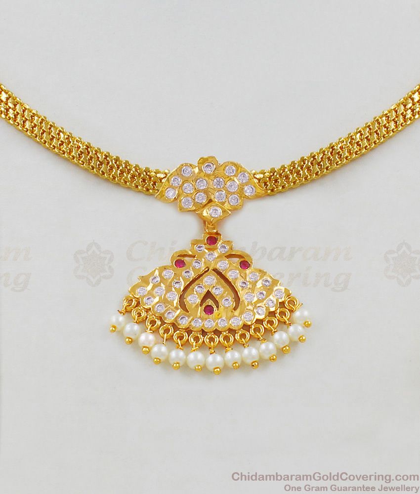 Luxury Impon Gold Fashion With Pink And White Stone Bridal Necklace Chain NCKN1639