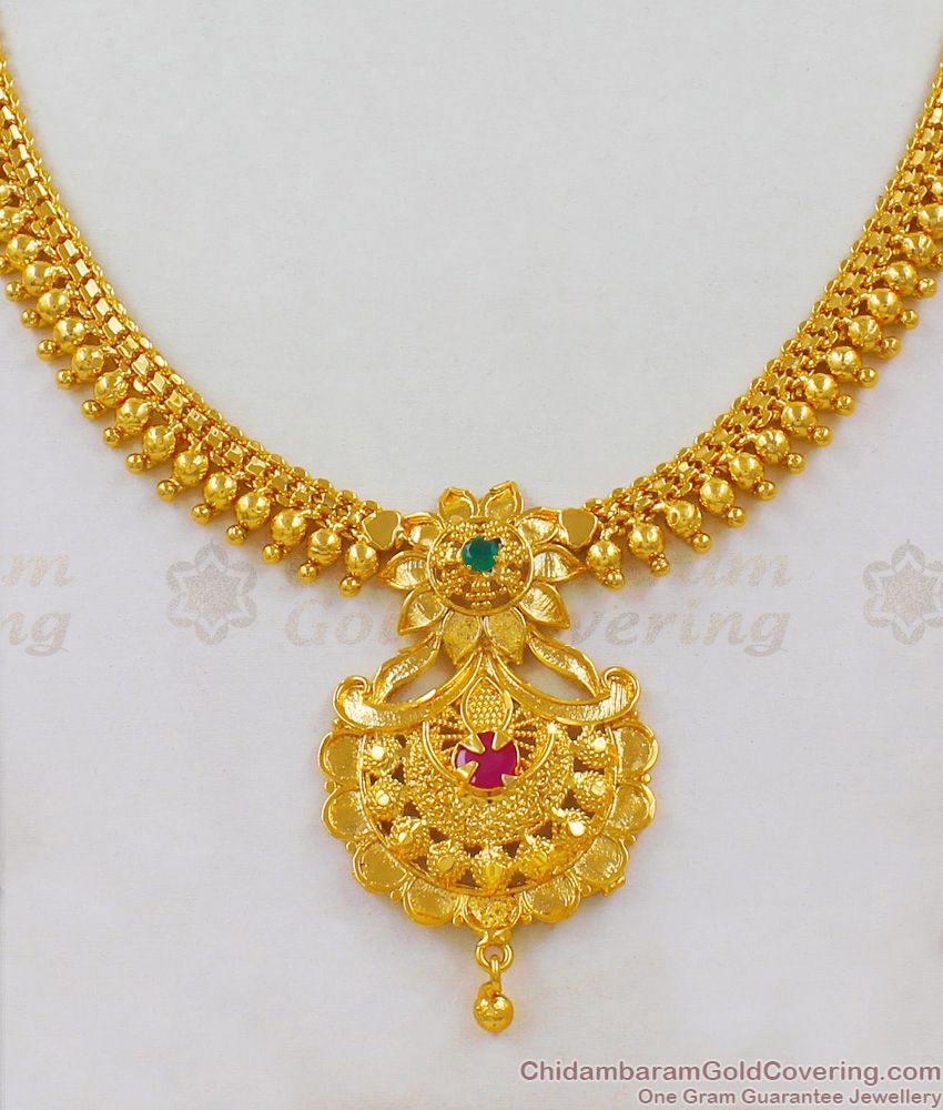 Luxury Fancy Design Gold Single Ruby Stone And Single Emerald Stone Necklace for Marriage NCKN1640 Luxury Fancy Design Gold Single Ruby Stone And Single Emerald Stone Necklace for Marriage NCKN1640