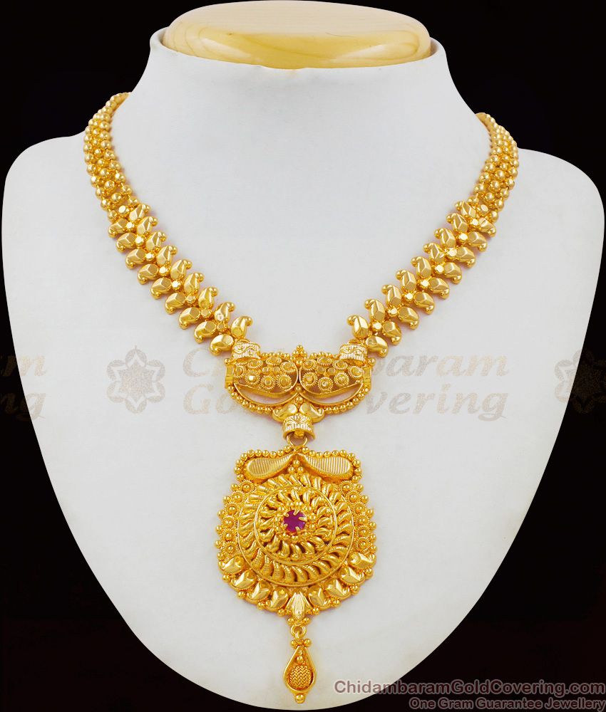 Dramatic Kerala Model Handmade Necklace Single Ruby Stone Buy Online NCKN1642 Dramatic Kerala Model Handmade Necklace Single Ruby Stone Buy Online NCKN1642