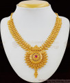 Magnificent Gold Imitation Kerala Leaf Model Bridal Necklace With Precious Red Stone NCKN1644