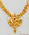 Red Stone Flower Dollar Gold Plated Bridal Wear Necklace Collection For Weddings NCKN1645