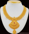 Grand Broad Four Line Kerala Bridal Collections Mango Necklace With Red Stone For Brides NCKN1646