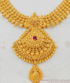 Grand Broad Four Line Kerala Bridal Collections Mango Necklace With Red Stone For Brides NCKN1646