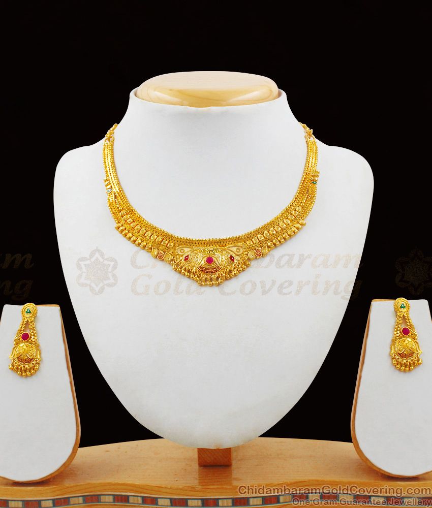 Two Gram Gold Light Weight Forming Necklace With Earrings Jewelry Set NCKN1654