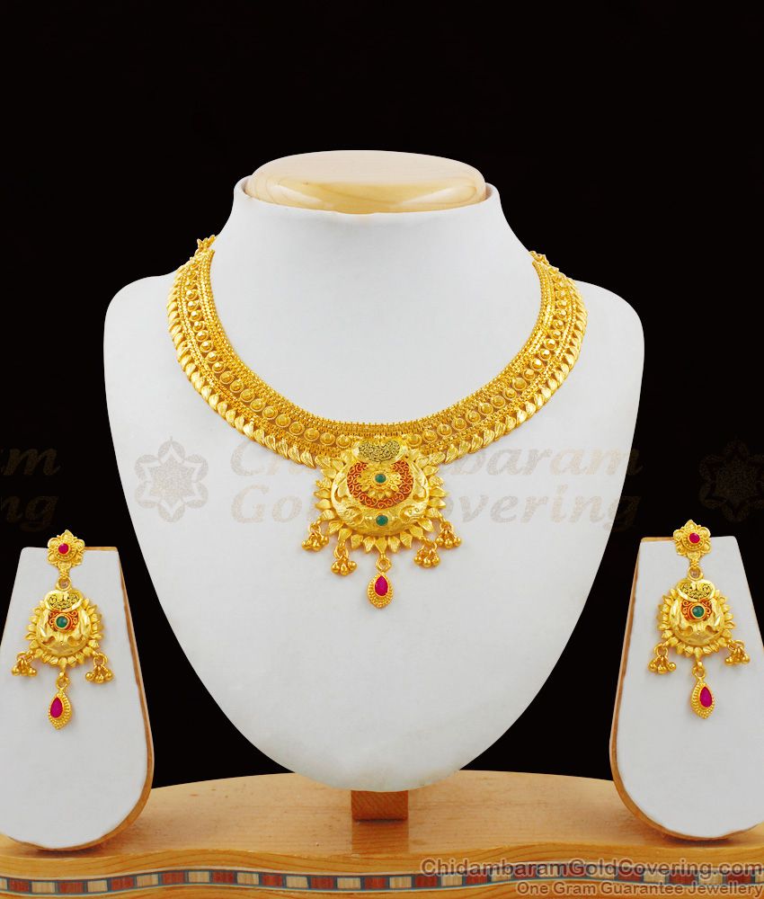 Beautiful Leaf Design Grand Gold Forming Necklace Bridal Collection NCKN1657