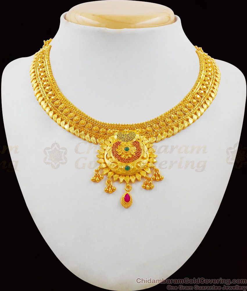 Beautiful Leaf Design Grand Gold Forming Necklace Bridal Collection NCKN1657