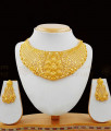 Grand Real Gold Pattern Forming Choker With Pin Type Earrings Bridal Set NCKN1658