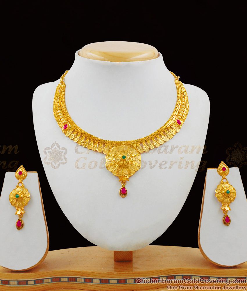 New Fashion Enamel Forming Gold Necklace Bridal Set With Suitable Earrings NCKN1660