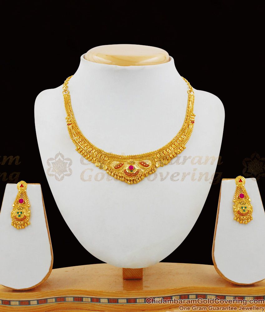 Two Gram Gold Light Weight Forming Necklace With Earrings Combo Set NCKN1661 